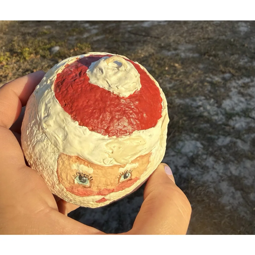 Hand Painted Paper Mache Santa Claus Head Christmas Ornament 3”